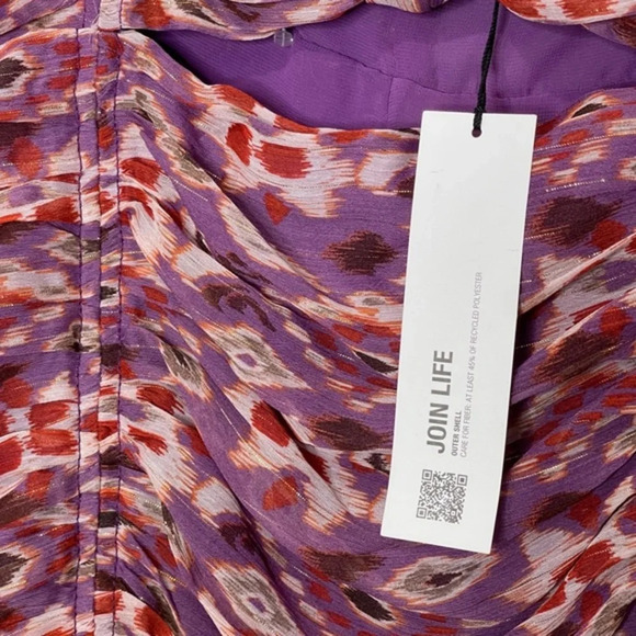 Zara Mini Chiffon Printed Dress Purple Gold Sparkle Spaghetti Straps Size XL - Picture 7 of 7